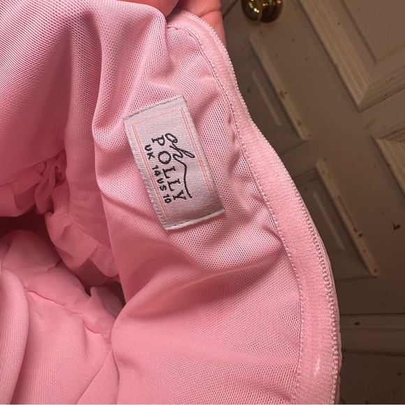 Oh Polly Rosette Embellished Corset Tulle Midi Dress in Blush Pink - Picture 4 of 8